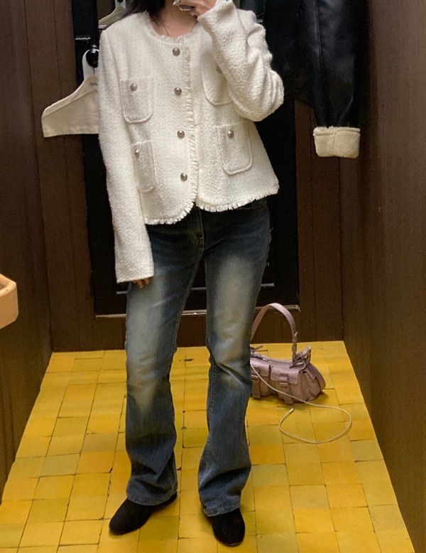 ★sinoon★ FRINGE CROPPED TWEED JACKET IVORY SN2D3OJ001IV MUSINSA | SINOON FRINGE CROPPED TWEED JACKET (IVORY)