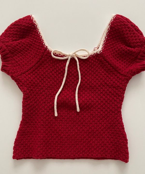 Sinoon Puff Half Knit Top red 赤 MUSINSA公式 | SINOON [Hearts2Hearts STELLA wearing] PUFF