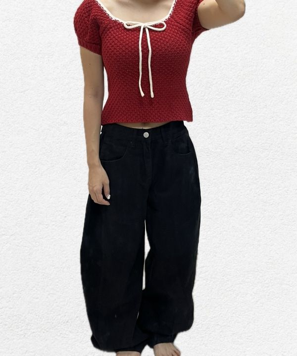 Sinoon Puff Half Knit Top red 赤 MUSINSA公式 | SINOON [Hearts2Hearts STELLA wearing] PUFF