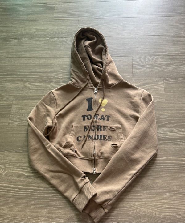 MUSINSA | AEAE I LOVE CANDY Crop Hoodie zip-up -[BROWN]