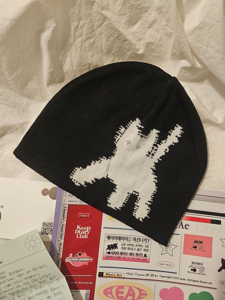 MUSINSA公式 | AEAE Flashed Cats Eye Beanie - [BLACK]