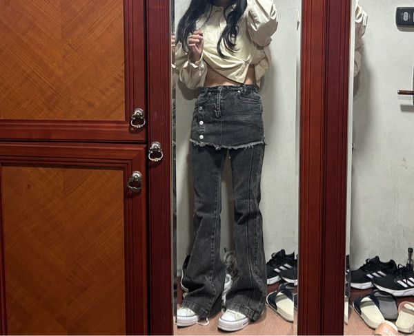 ★送料・関税込★YUSE★PLEATS SKIRT LAYERED BOOTS CUT PANTS★ YUSE Pleats Skirt Layered Boots Cut Pants in Charcoal