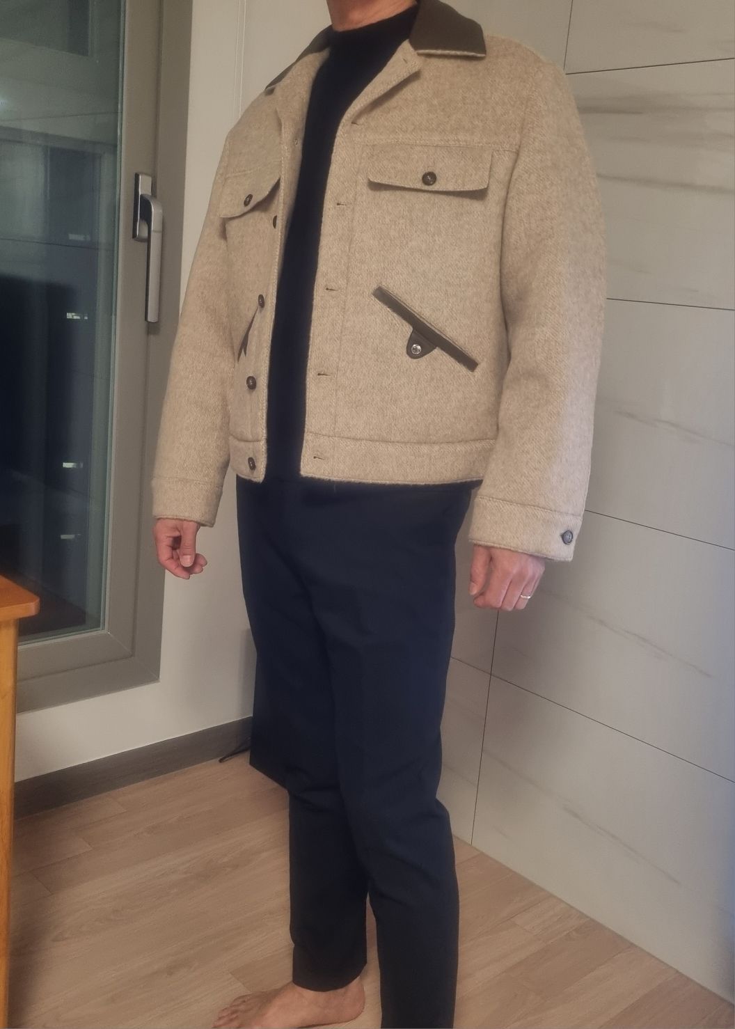 ◆SATUR◆ Hairy wool blend trucker jacket organic beige SA23 MUSINSA | SATUR Hairy wool blend trucker jacket organic beige
