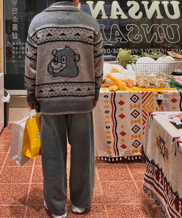 ★24-25FW新作★LMC★BEAR ZIP-UP COWICHAN KNIT SWEATER BEAR ZIP-UP COWICHAN KNIT SWEATER navy - LMC | 엘엠씨