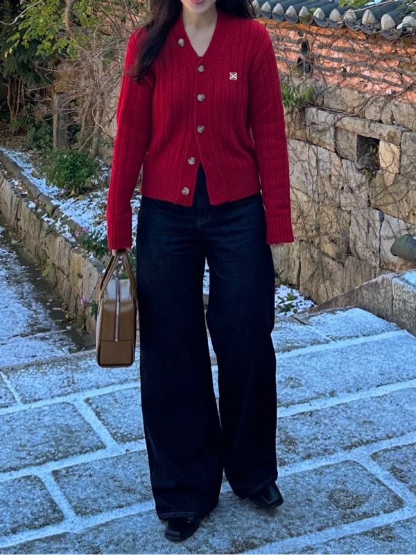 MUSINSA | SATUR (W) Faro oversized boucle cardigan burgundy red