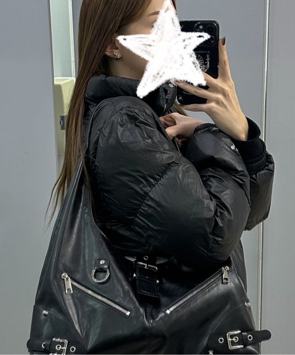 MUSINSA | NOTKNOWING Black Moto Hobo Bag (LEATHER)