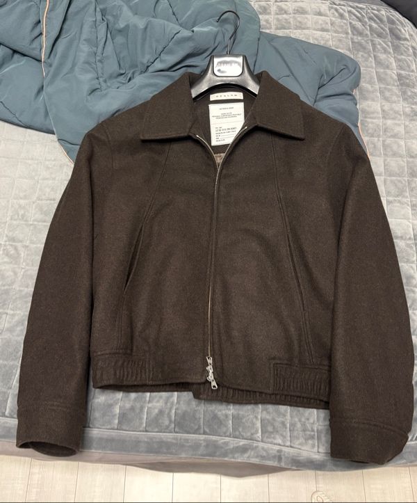 MUSINSA公式 | BESLOW WOOL WIDE COLLAR HARRINGTON JACKET DARK BROWN