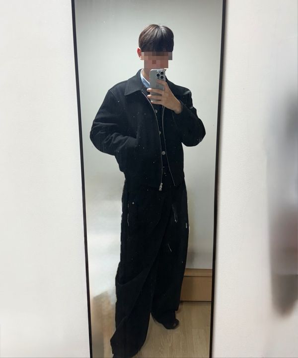 MUSINSA公式 | BESLOW WOOL WIDE COLLAR HARRINGTON JACKET BLACK