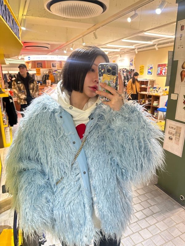MUSINSA | SCULPTOR Faux Mongolian Jacket Baby Blue