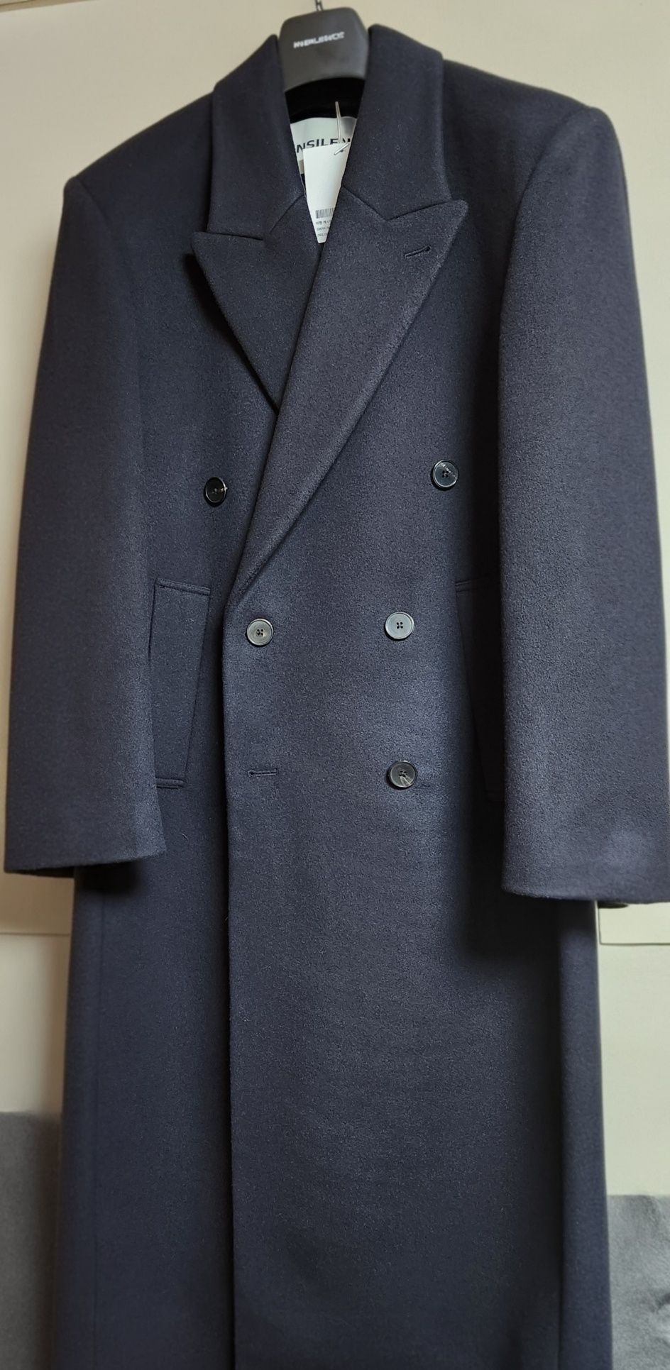 MUSINSA | INSILENCE Mapel Cashmere Peaked Double Coat DARK NAVY