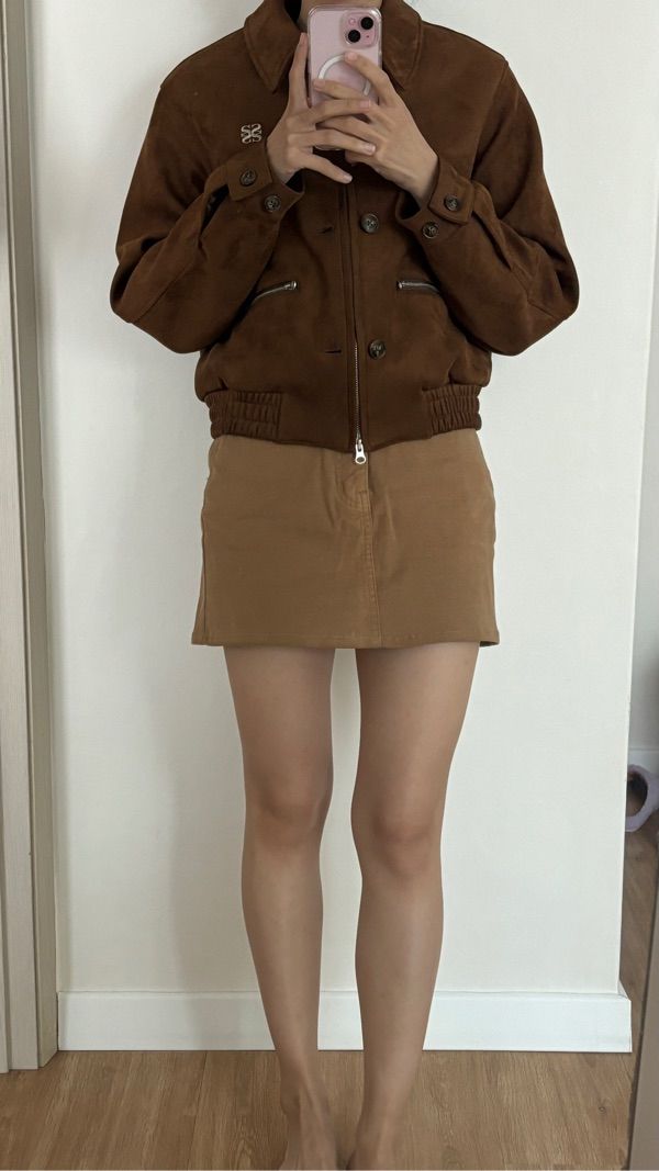 ブラウン スエード ショートジャケット ブラウン スエード ショートジャケット moment+｜2WAYカラーフェイク