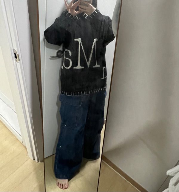MUSINSA公式 | MATIN KIM MATIN BIG LOGO STITCH KNIT PULLOVER IN BLACK