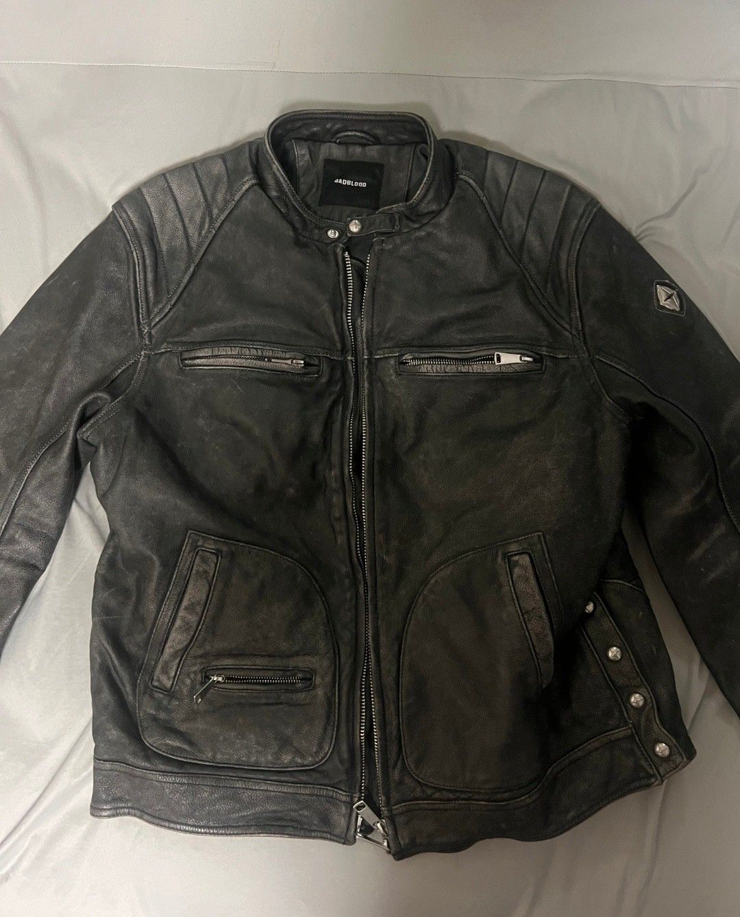 ★韓国人気★BADBLOOD★Cracked Leather Racing Jacket MUSINSA | BADBLOOD Cracked Leather Racing Jacket - Smokey Black