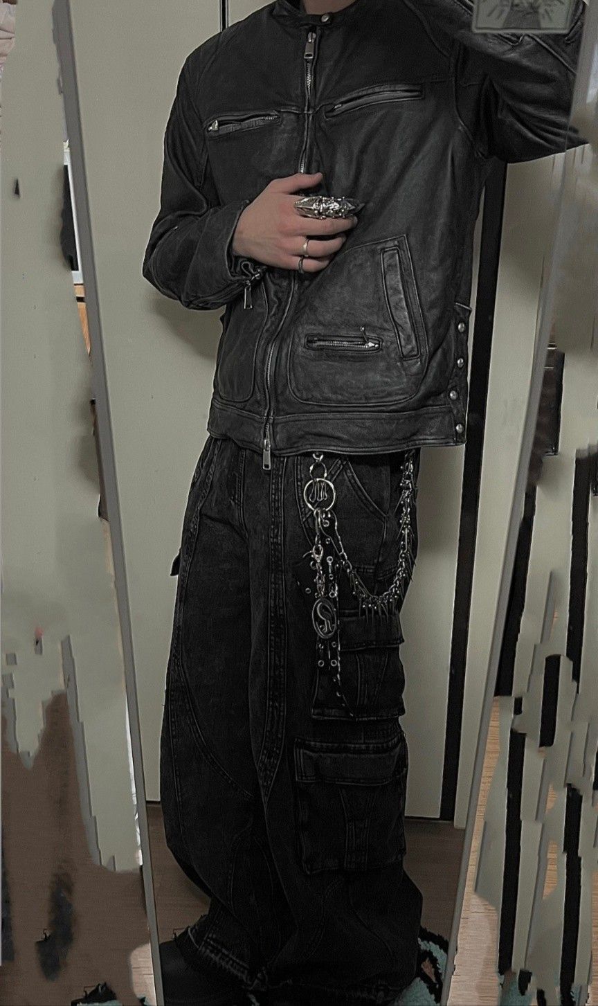 ★韓国人気★BADBLOOD★Cracked Leather Racing Jacket MUSINSA | BADBLOOD Cracked Leather Racing Jacket - Smokey Black