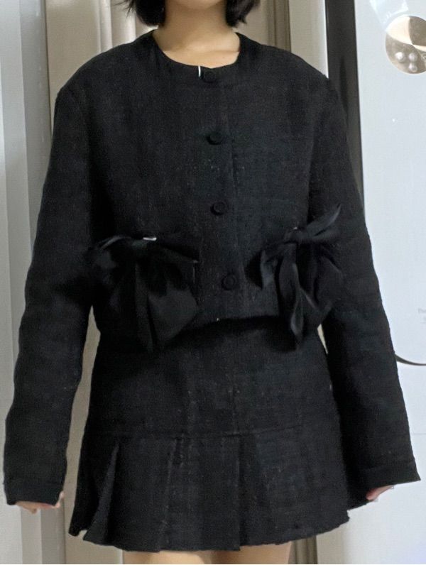 MUSINSA公式 | AVANDRESS Ribbon Tweed Crop Jacket BLACK