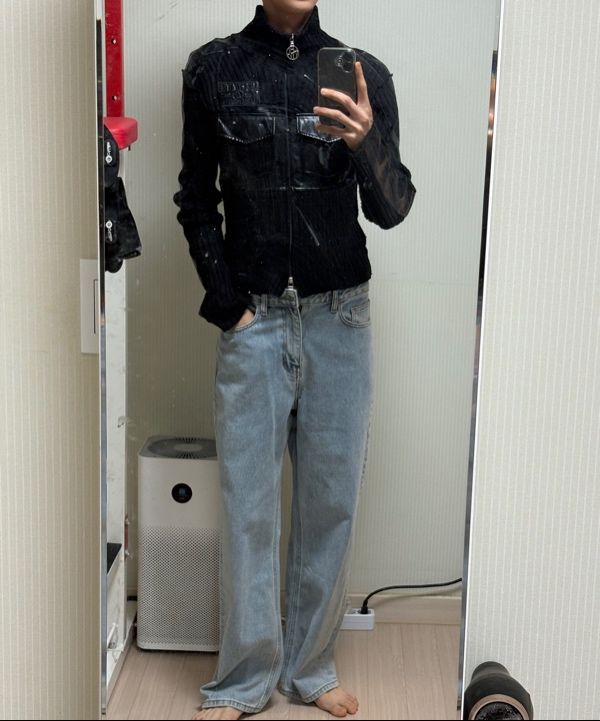 MUSINSA公式 | LECYTO Fabric Mix Neck Zip Up_[Black]