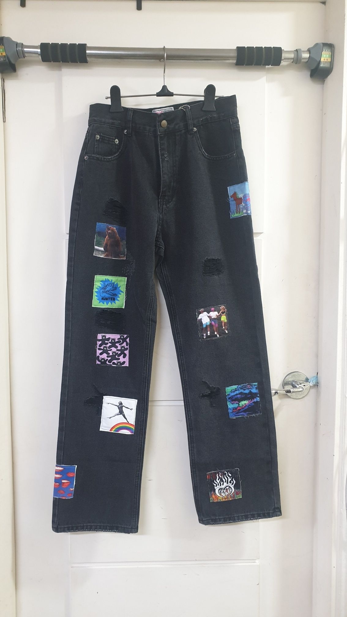 MUSINSA | YOUTHBATH SQUARE STICKER DENIM PANTS_BLUE