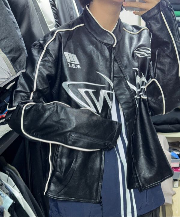 MUSINSA公式 | NOT4NERD Leather ver. Tribal Logo Racing Jacket - Black