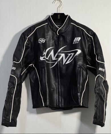 MUSINSA公式 | NOT4NERD Leather ver. Tribal Logo Racing Jacket - Black