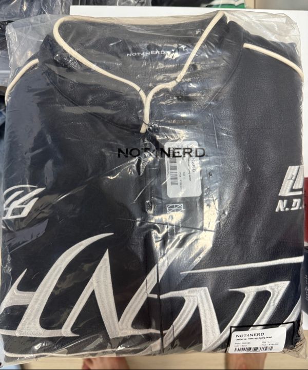 MUSINSA公式 | NOT4NERD Leather ver. Tribal Logo Racing Jacket - Black