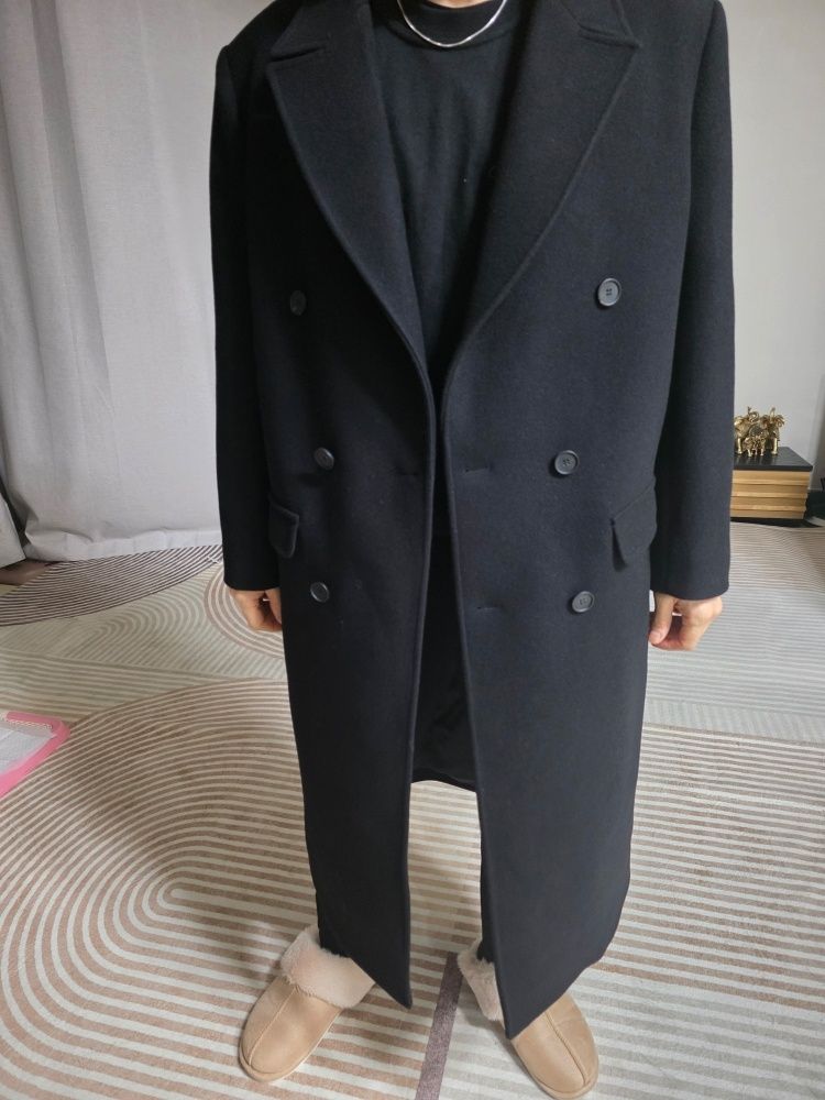 MUSINSA | DRAW FIT Premier Wool Maxi Double Chester Coat [BLACK]
