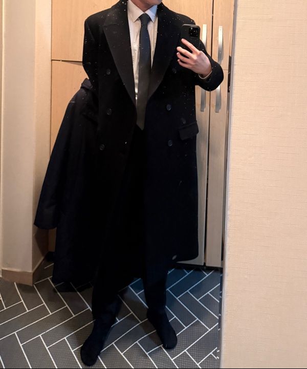 MUSINSA | DRAW FIT Premier Wool Maxi Double Chester Coat [BLACK]