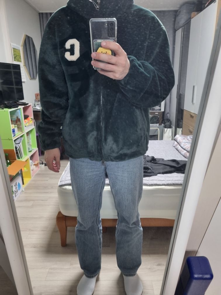 MUSINSA | COVERNAT C logo minker boa hoodie zip-up jacket green