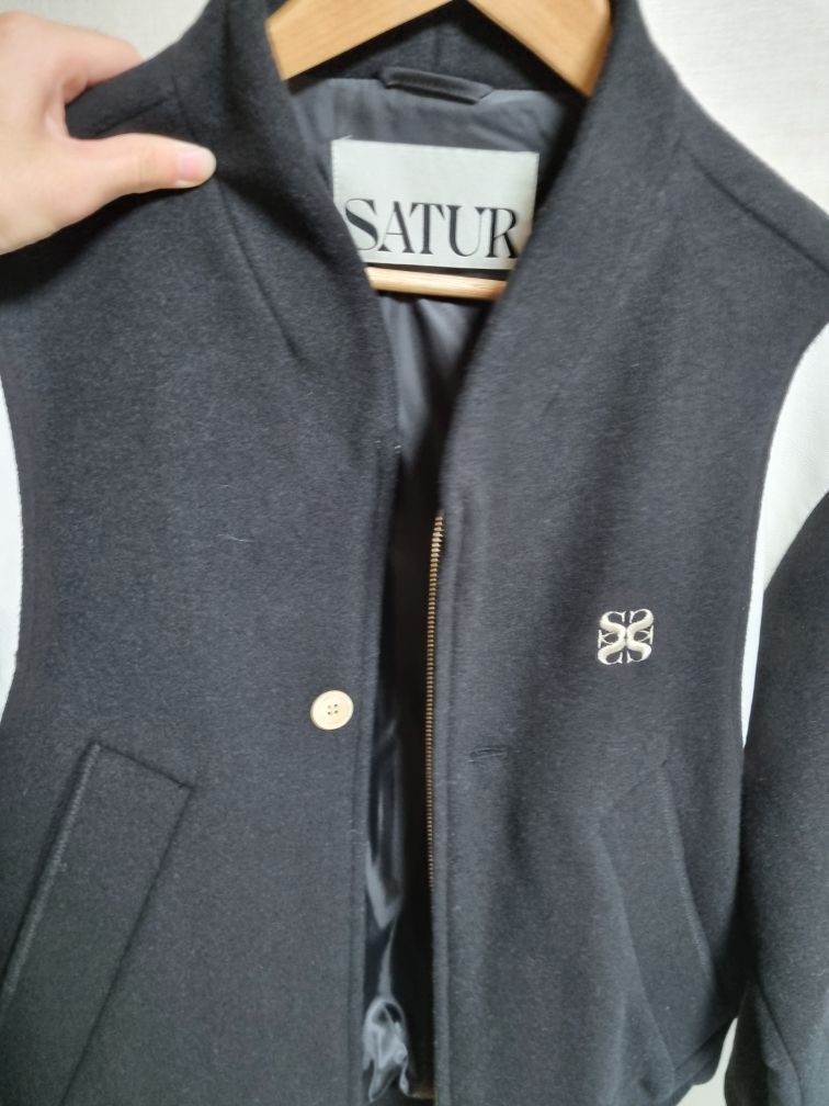 MUSINSA | SATUR Percy Collarless Varsity Jacket Classic Black