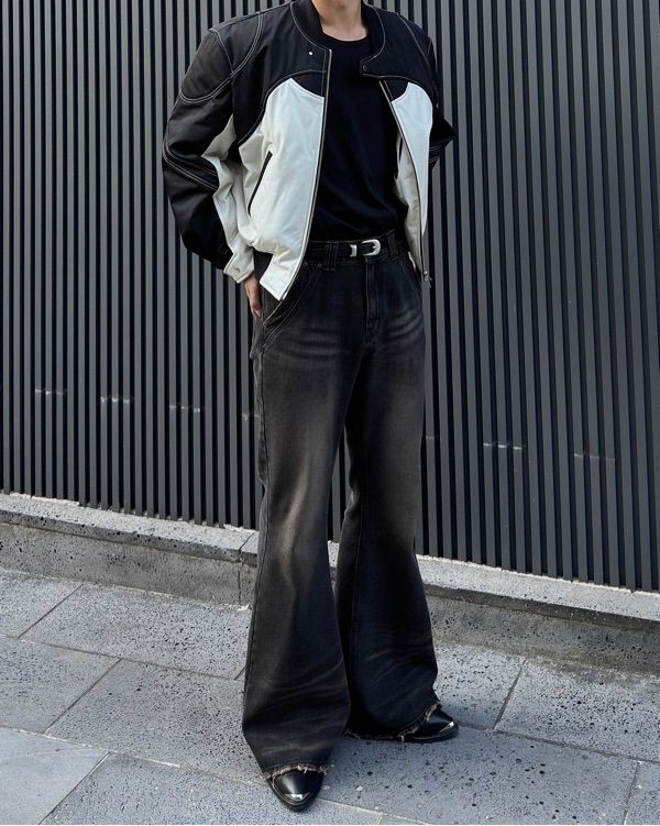 MUSINSA | ESC STUDIO wrinkled washing denim bootcut pants(black)