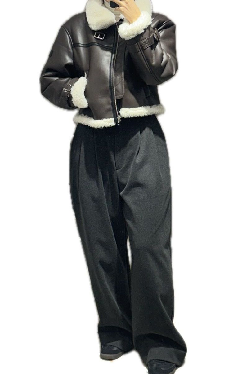 MUSINSA | LEATHERY Oblique overfit leather mustang jacket