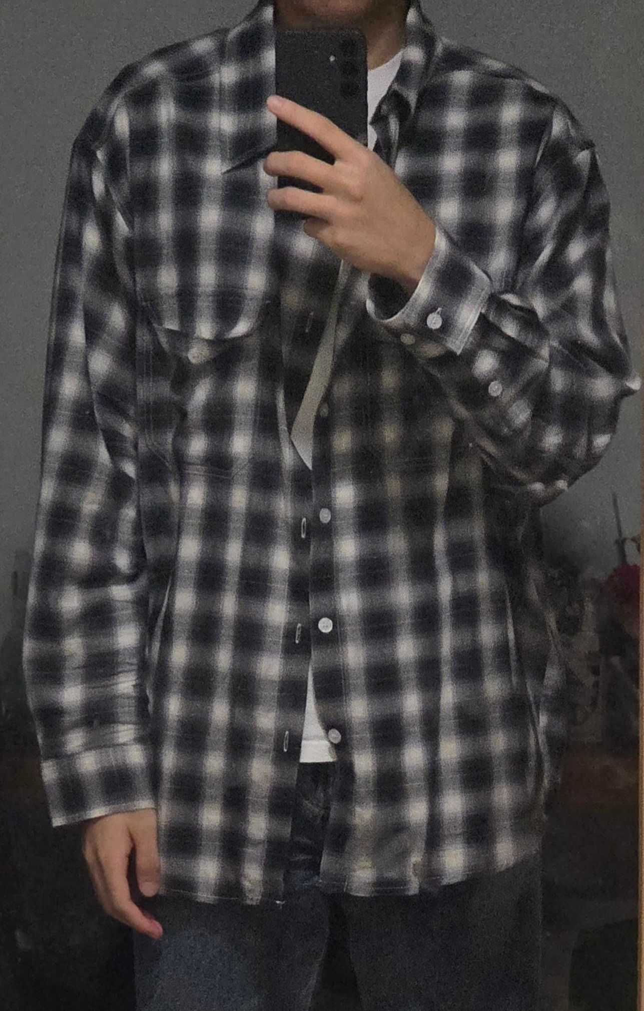 MUSINSA公式 | TRILLION Two pocket ombre check shirt (BLUE)