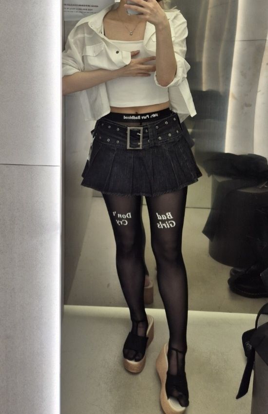 MUSINSA | BADBLOOD Denim Mini Skirt - Black