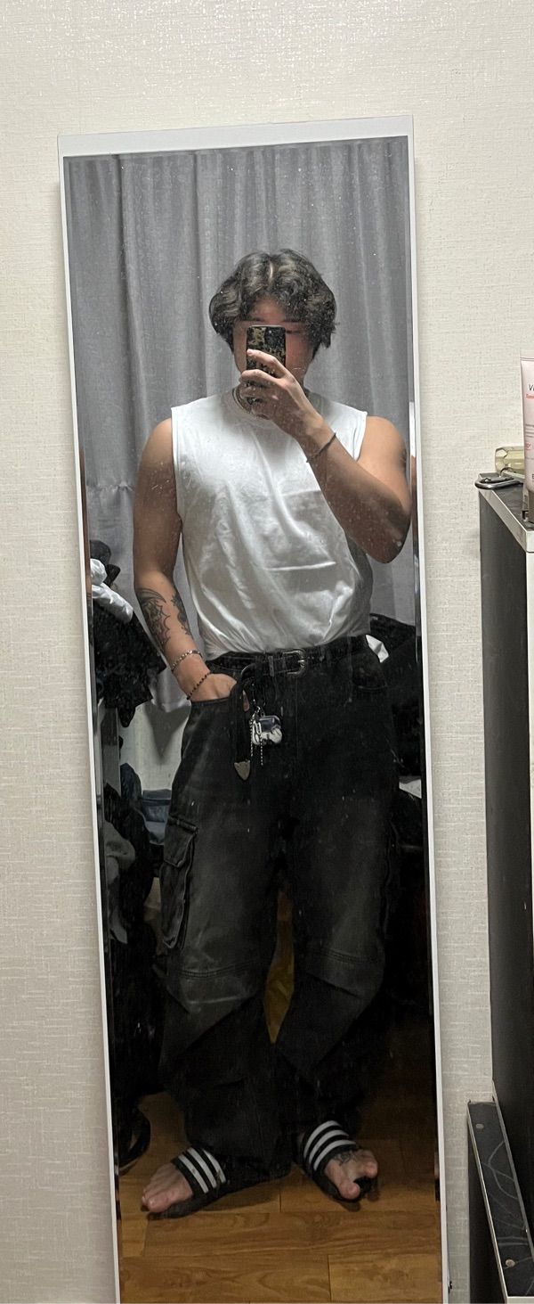 ★TRILLION★ Parachute Cargo Rivet Denim Pants MIDDLE BLUE T MUSINSA | TRILLION Parachute Cargo Rivet Denim Pants (MIDDLE
