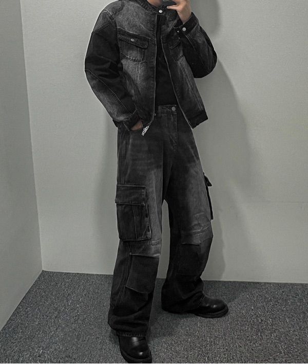 ★TRILLION★ Parachute Cargo Rivet Denim Pants MIDDLE BLUE T MUSINSA | TRILLION Parachute Cargo Rivet Denim Pants (MIDDLE