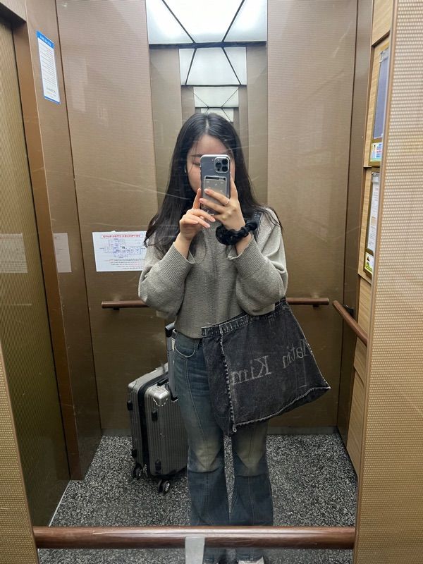 MUSINSA公式 | MATIN KIM MATIN WASHED DENIM TOTE BAG IN DARK GRAY