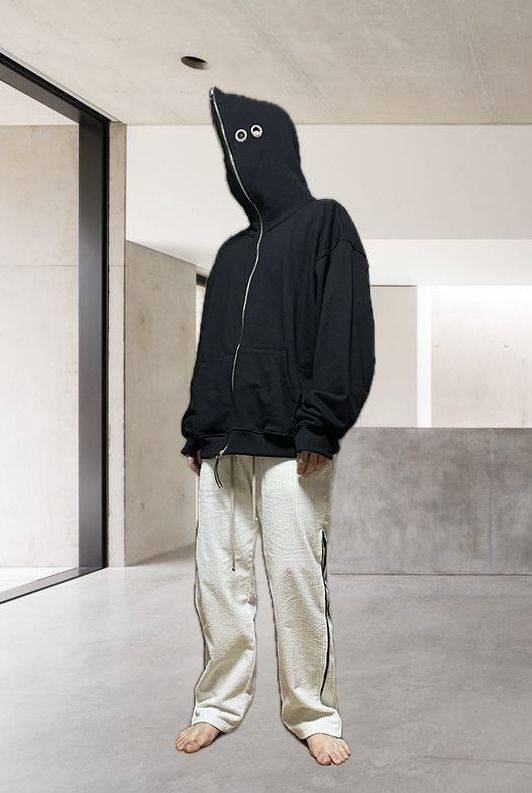 トップス Simply complicated 23ss hoodie black Black Oversized Zip Up Hoodie with Abstract Print - Grunge