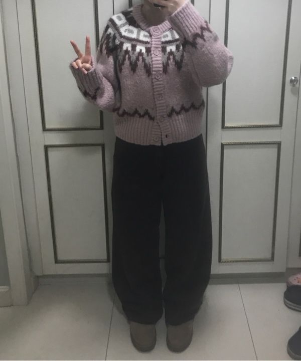 MUSINSA | RE L Lodge nordic knit cardigan (pink)