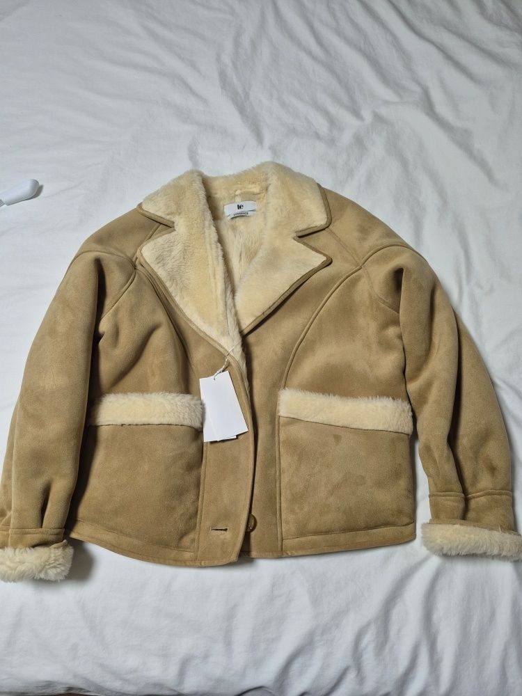 MUSINSA | LE shearling collar mustang jacket (beige)