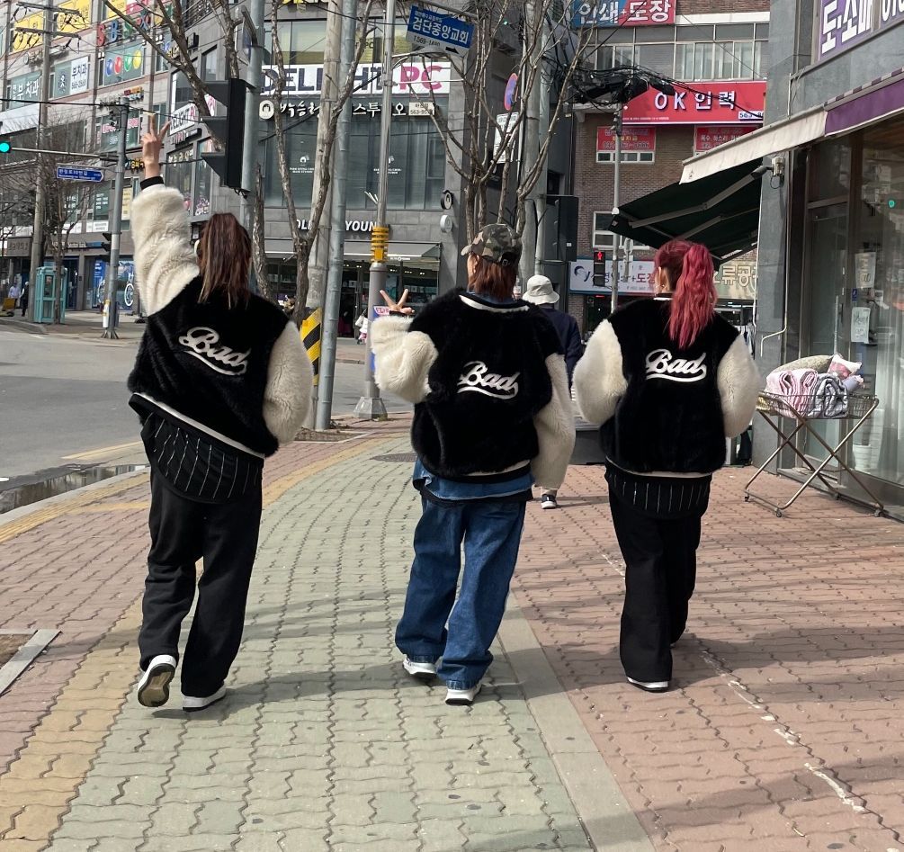 MUSINSA公式 | BADBLOOD Panda Varsity Jacket - Black/Cream