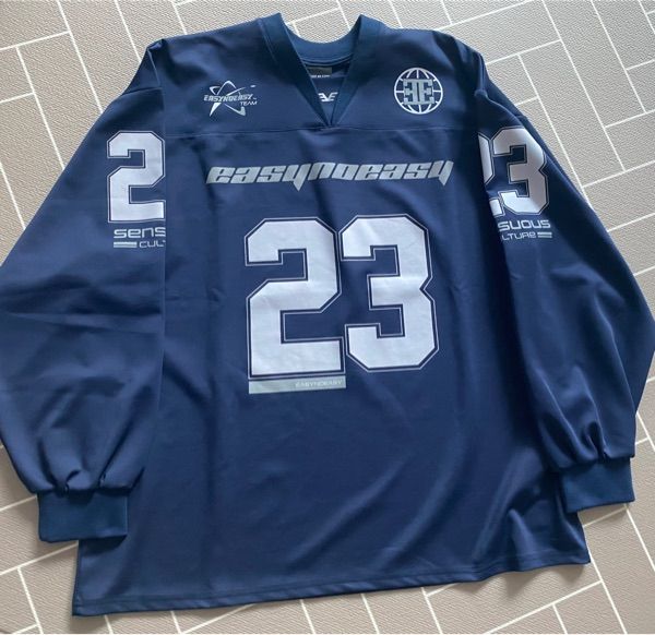 MUSINSA | EASY NO EASY Long Sleeve Football Jersey - Navy