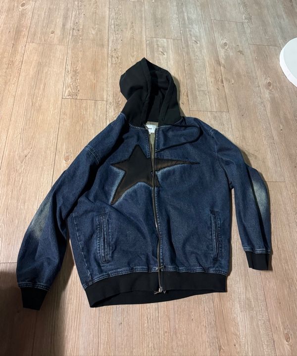 MUSINSA | XTONZ XTT061 Vintage Washing Star Denim Hooded Zip-Up