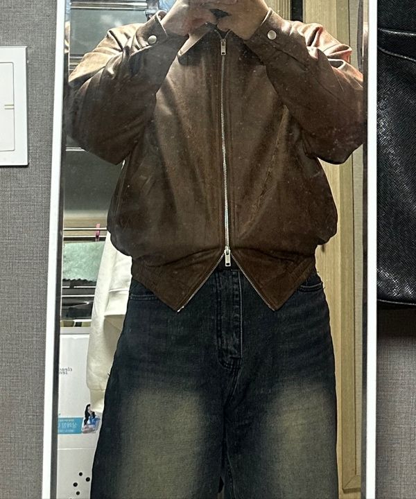 ブルゾン Vegan suede overfit minimal incision biker zip-up jacket MUSINSA | BLACK MOMENT Vegan suede overfit minimal incision