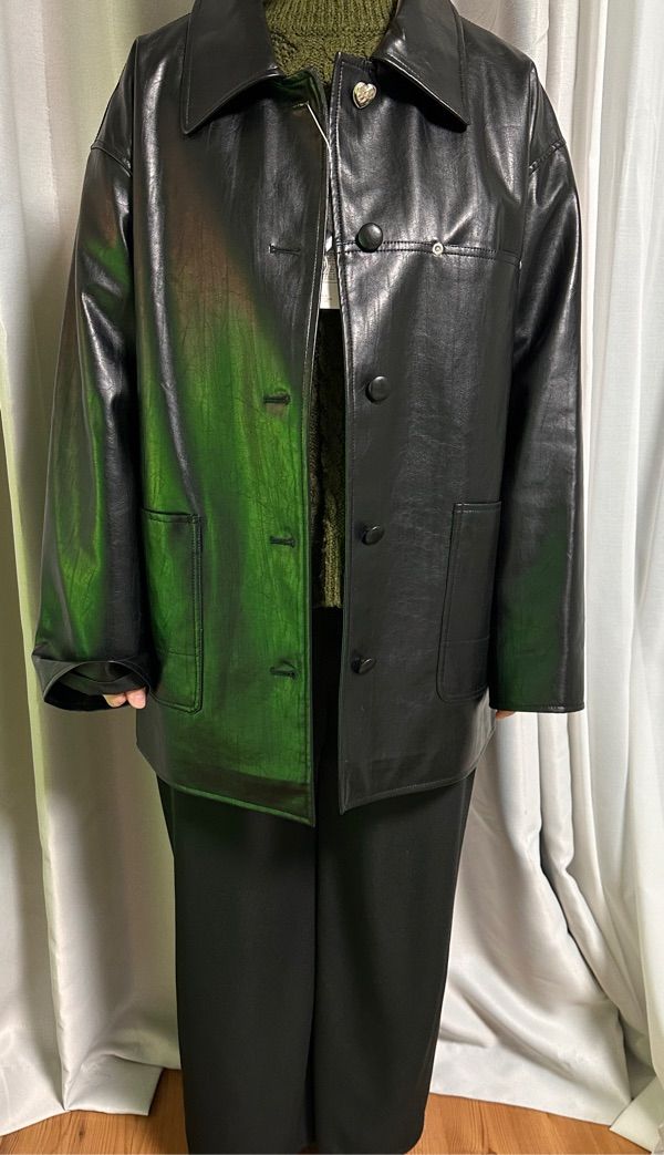MUSINSA公式 | DRAWFIT WOMEN Button leather half jacket [BLACK]