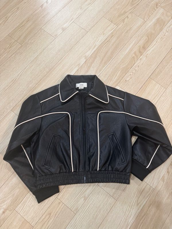 MUSINSA公式 | ORO Buffing Leather Piping Blue Jacket_Black&Ivory