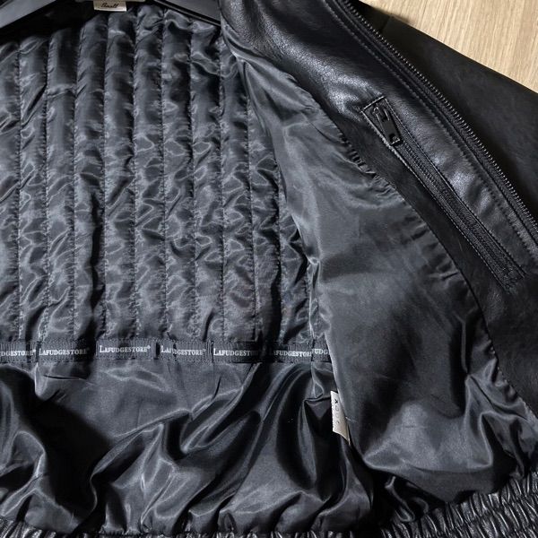 MUSINSA公式 | ORO Buffing Leather Piping Blue Jacket_Black&Ivory