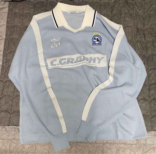 MUSINSA | Codegraphy C.GRAPHY Soccer V-neck collar knit_sky blue