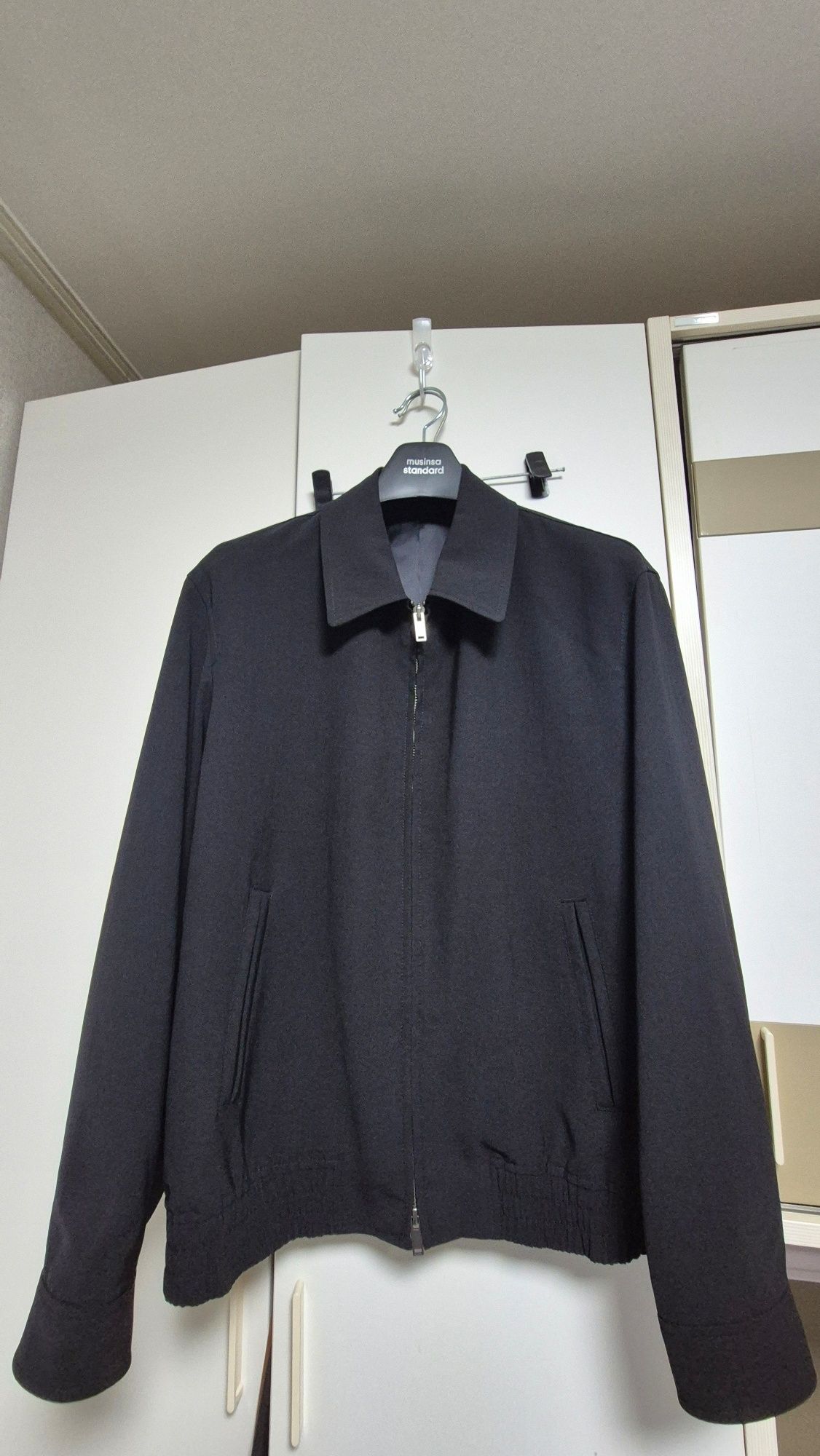 MUSINSA | MUSINSA STANDARD Linen Like Minimal Blouson Jacket [Black]