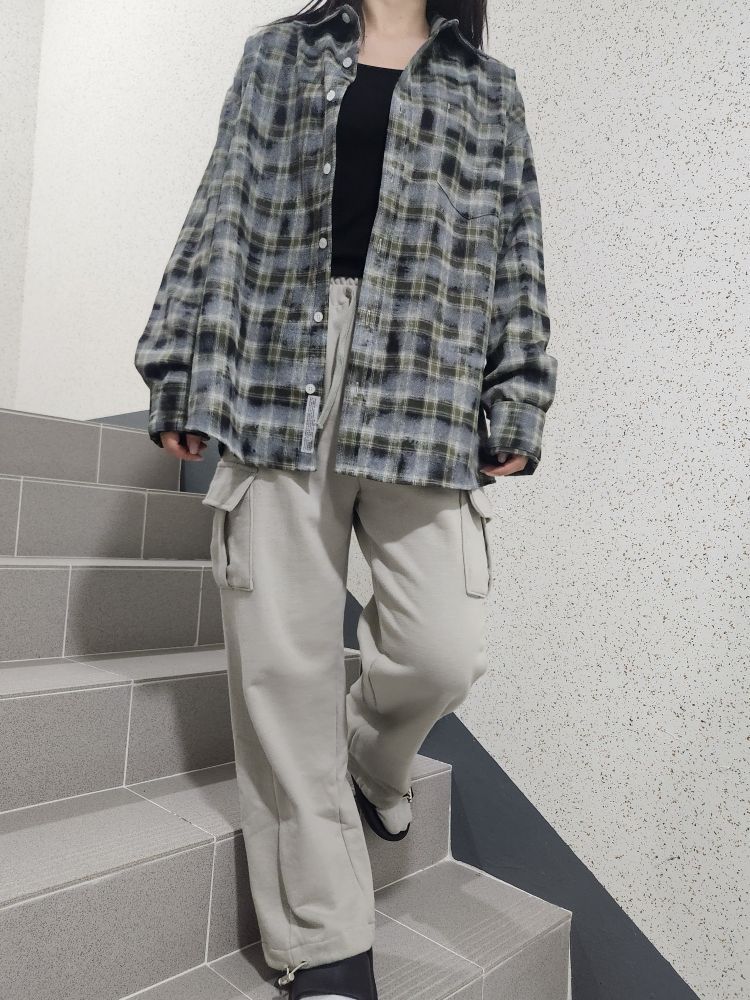 ★関税込★FILLUMINATE★Overfit Damage Washed Check Shirt★ Overfit Damage Washed Check Shirt-Khaki - filluminate | 60
