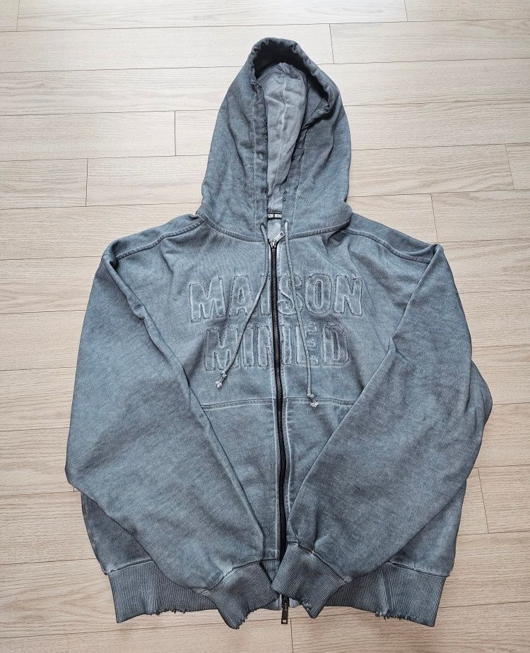 MUSINSA | MAISON MINED MINED CUT OUT PATCH HOOD ZIP-UP GRAY