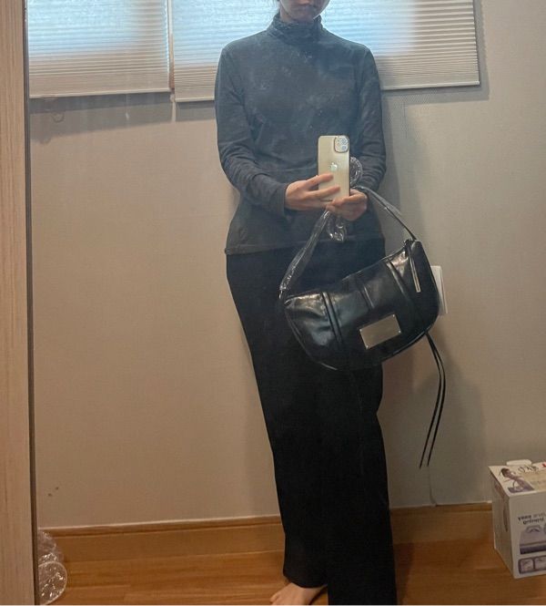 MUSINSA | MATIN KIM HALF SHIRRING RIBBON ROUND BAG IN CHARCOAL